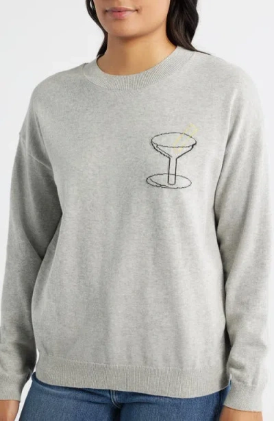 Bobeau Martini Crewneck Cotton Sweater In Gray
