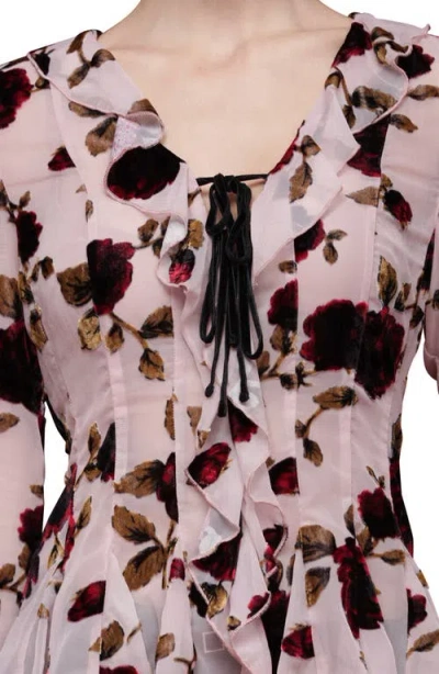 Avec Les Filles Ruffle Trim Floral Print Shirt In Pink