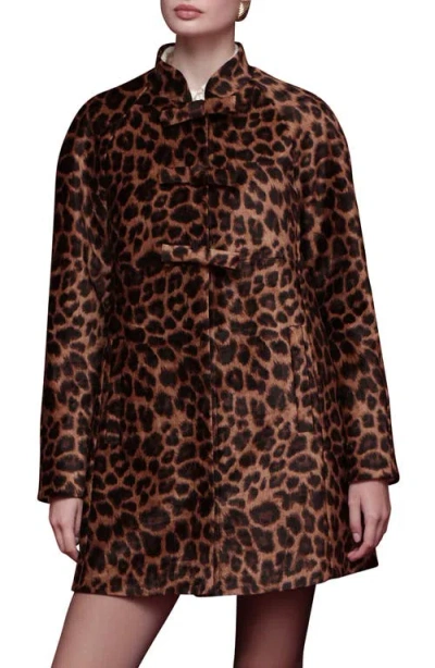 Avec Les Filles Leopard Print A-line Jacket In Brown