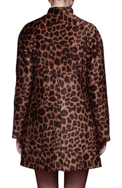 Avec Les Filles Leopard Print A-line Jacket In Brown