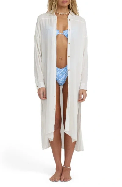 Billabong Throw & Go Long Sleeve Midi Cover-up Shirtdress In White