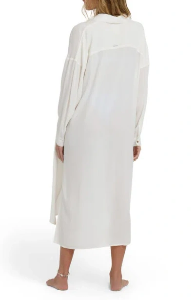 Billabong Throw & Go Long Sleeve Midi Cover-up Shirtdress In White
