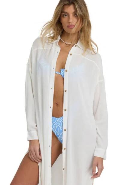 Billabong Throw & Go Long Sleeve Midi Cover-up Shirtdress In White