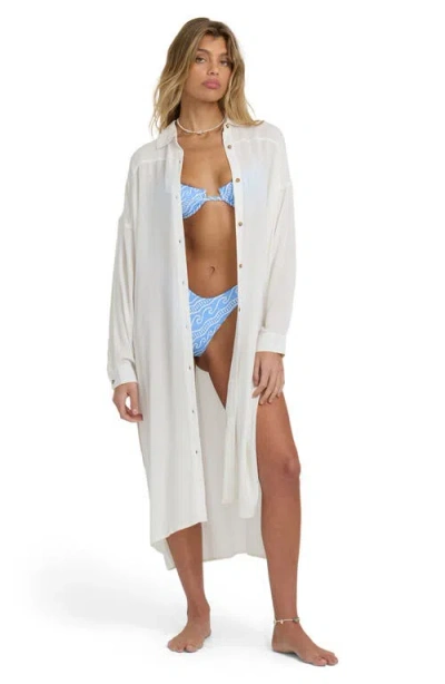 Billabong Throw & Go Long Sleeve Midi Cover-up Shirtdress In White