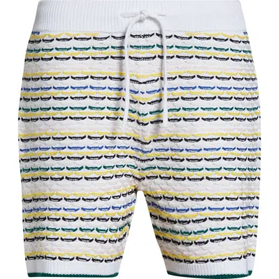 Casablanca Men White Crochet Cotton Tuck Stitch Shorts In Multi