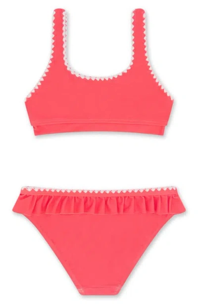 Feather 4 Arrow Kids' 4 The Frill Of It Whipstitch Trim Upf 50+ Two-piece Swimsuit In Red
