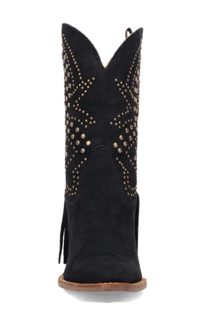 Dingo Star Power Fringe & Stud Western Boot In Black