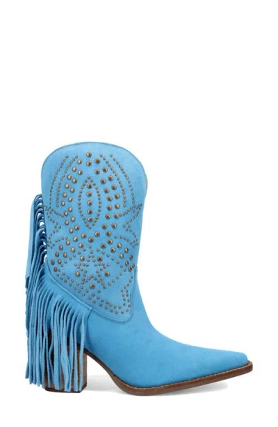 Dingo Star Power Fringe & Stud Western Boot In Blue