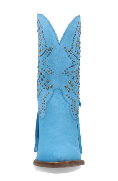 Dingo Star Power Fringe & Stud Western Boot In Blue