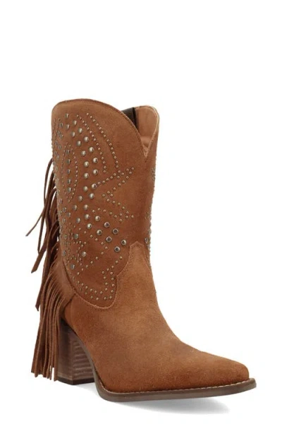 Dingo Star Power Fringe & Stud Western Boot In Brown