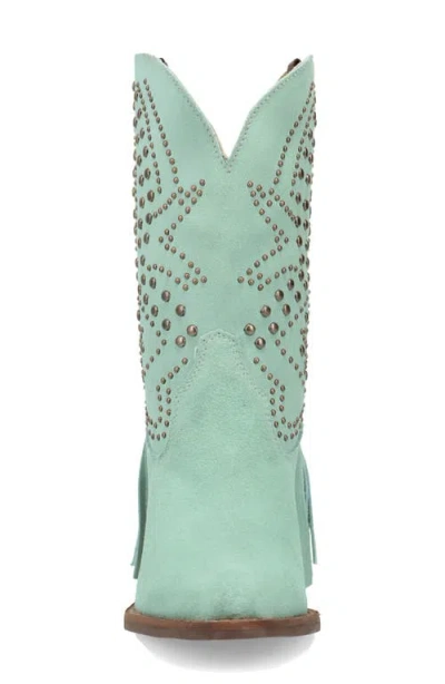 Dingo Star Power Fringe & Stud Western Boot In Green