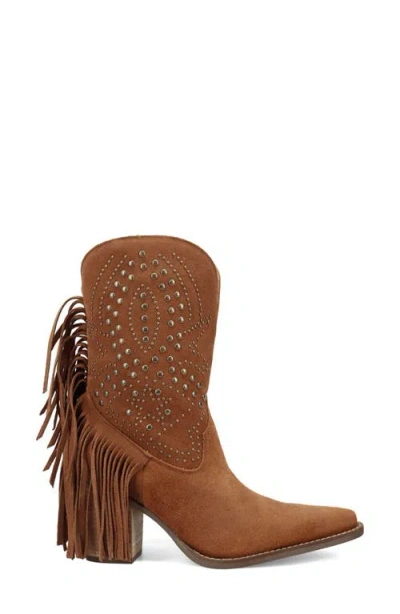 Dingo Star Power Fringe & Stud Western Boot In Brown