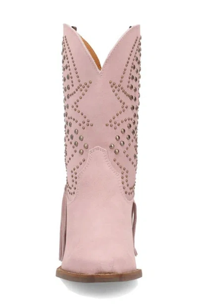 Dingo Star Power Fringe & Stud Western Boot In Pink