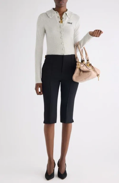 Chloé Wool Cardigan Logo Long Sleeves Scalloped Collar In White