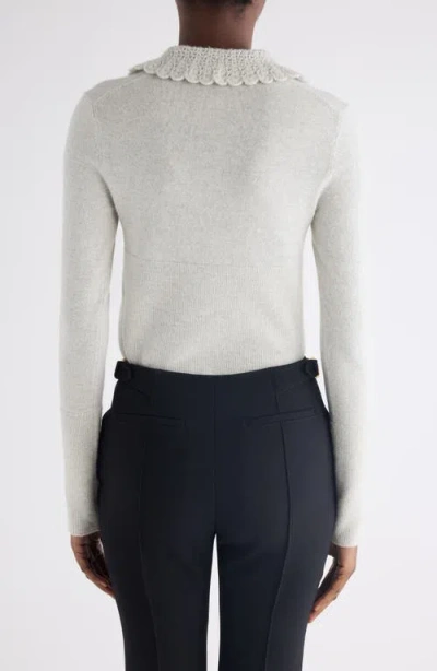 Chloé Wool Cardigan Logo Long Sleeves Scalloped Collar In White