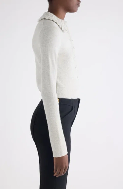 Chloé Wool Cardigan Logo Long Sleeves Scalloped Collar In White