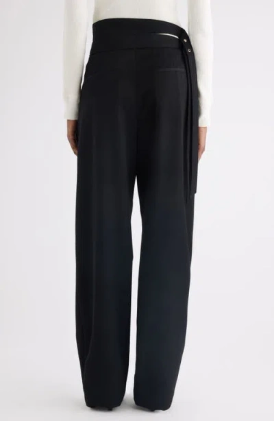 Chloé Buckle Keyhole High Waist Wool Straight Leg Pants In White