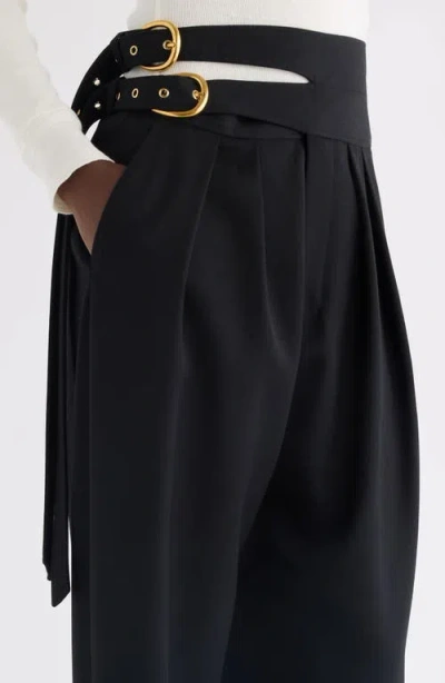 Chloé Buckle Keyhole High Waist Wool Straight Leg Pants In White