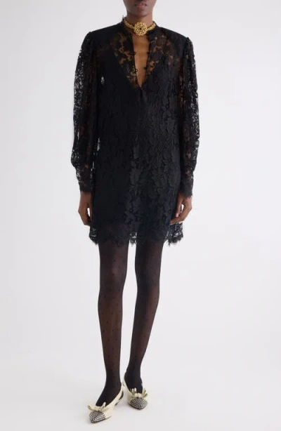 Chloé Long Sleeve Lace Minidress In Black