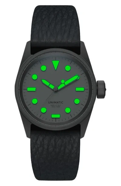 Unimatic Ut1-go Diver Leather Strap Watch, 43.7mm In Silver