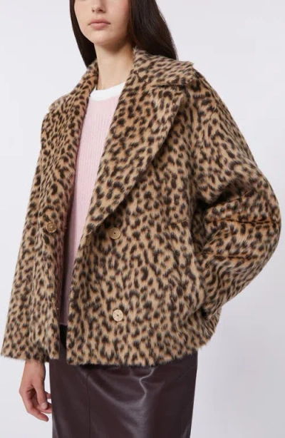 Weekend Max Mara Cheetah Print Wool-blend Peacoat In Brown