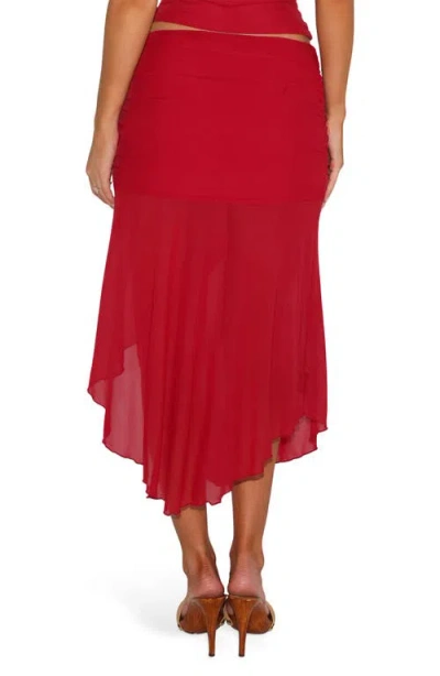 Tiger Mist Mariana Asymmetric Hem Mesh Skirt In Red