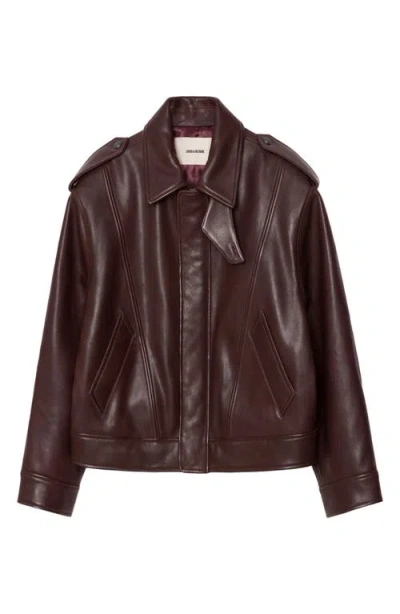 Zadig & Voltaire Kimo Button Leather Jacket In Brown