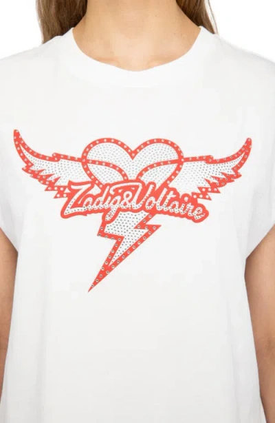 Zadig & Voltaire Cloe Heart Wings Strass Crystal Embellished Cotton Graphic T-shirt In White