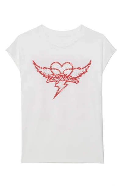 Zadig & Voltaire Cloe Heart Wings Strass Crystal Embellished Cotton Graphic T-shirt In White
