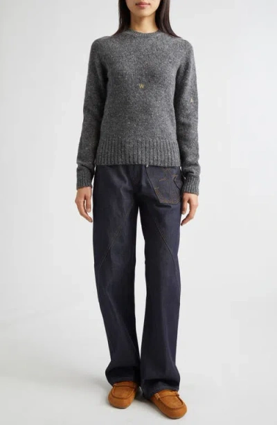 Jw Anderson Monogram Embroidered Wool & Mohair Sweater In Gray