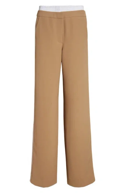 Veronica Beard Eugene Boxer Waist Side Stripe Gabardine Pants In Brown