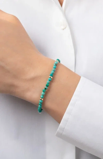 Zoe Lev Turquoise & 14k Gold Stretch Beaded Bracelet In Blue