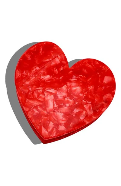 Solar Eclipse Hand Painted Polka Dot Comb & Heart Claw Clip Set In Red