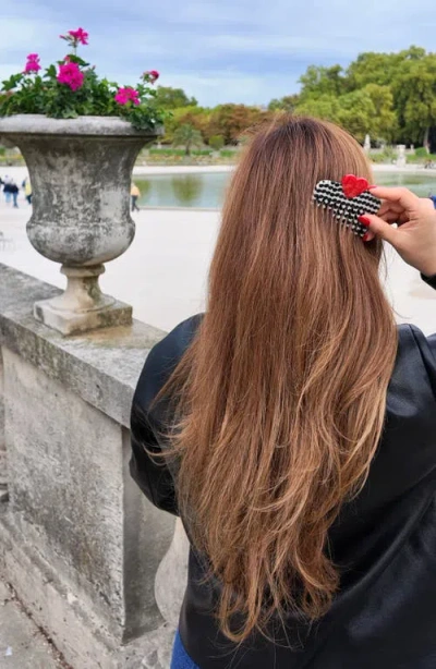 Solar Eclipse Hand Painted Polka Dot Comb & Heart Claw Clip Set In Red