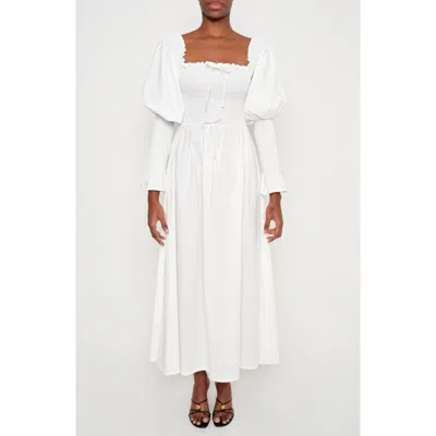 The Lulo Project The Honor Smocked Long Sleeve Maxi Dress In White