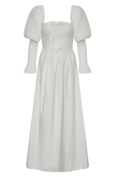 The Lulo Project The Honor Smocked Long Sleeve Maxi Dress In White