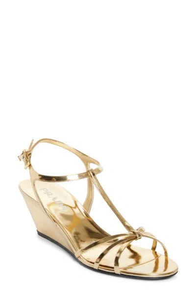 Prada Metallic Wedge Sandals Ankle Strap Open Toe In Multi