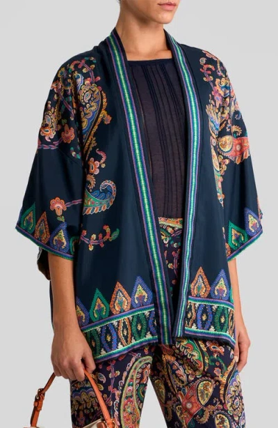 Etro Silk Twill Kesa With Placed Floral Paisley Print In Multi
