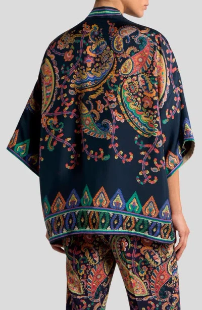 Etro Silk Twill Kesa With Placed Floral Paisley Print In Multi