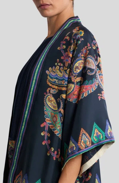 Etro Silk Twill Kesa With Placed Floral Paisley Print In Multi
