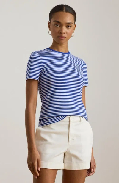 Ralph Lauren Lauren  Stripe Cotton Ringer Neck T-shirt In Blue