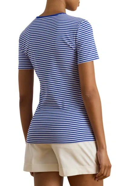 Ralph Lauren Lauren  Stripe Cotton Ringer Neck T-shirt In Blue
