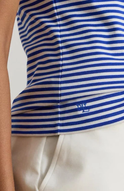 Ralph Lauren Lauren  Stripe Cotton Ringer Neck T-shirt In Blue