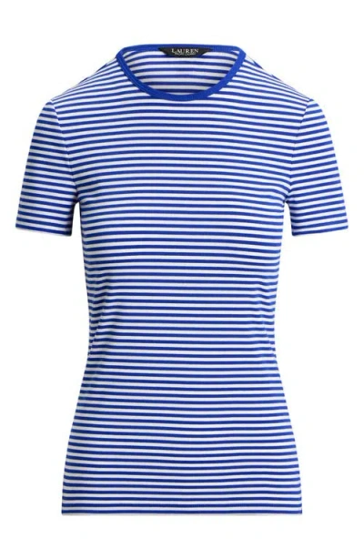 Ralph Lauren Lauren  Stripe Cotton Ringer Neck T-shirt In Blue