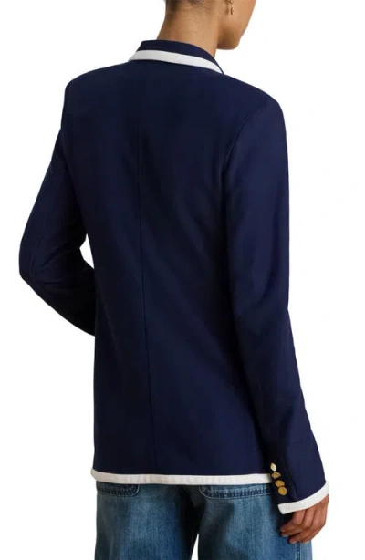 Ralph Lauren Lauren  Tahir Double Breasted Piqué Knit Blazer In Blue