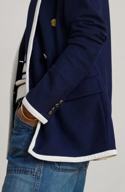 Ralph Lauren Lauren  Tahir Double Breasted Piqué Knit Blazer In Blue