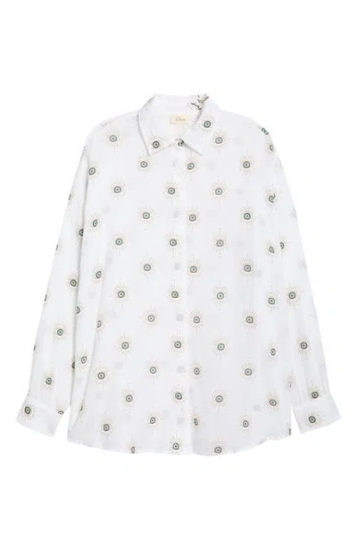 Elan Evil Eye Print Button-up Cover-up Shirt In White
