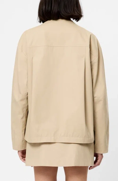 French Connection Collarless Double Breasted Cotton Twill Jacket In Brown