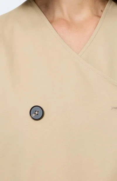 French Connection Collarless Double Breasted Cotton Twill Jacket In Brown