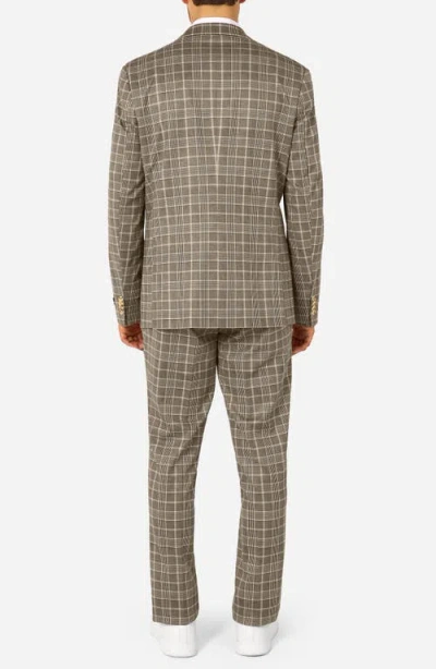 Opposuits Daily Slim Fit Tan Glen Check Stretch Suit In Brown